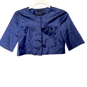 THEORY Jacket Womens S Royal Blue Tilford Satin Button Up Cropped